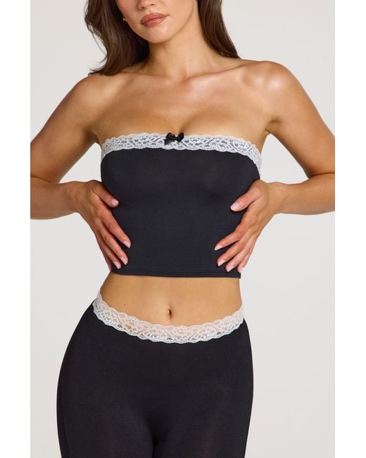 Oh Polly Black Modal Lace-Trim Bandeau Top