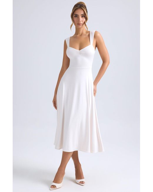Oh Polly White Sweetheart-Neck Ruched Midaxi Dress