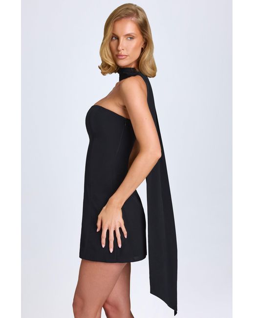 Oh Polly Black Scarf-Detail A-Line Mini Dress