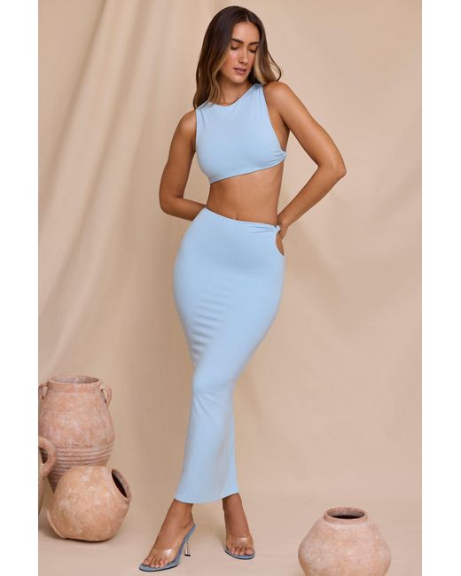 Oh Polly Blue Mid Rise Twist Maxi Skirt