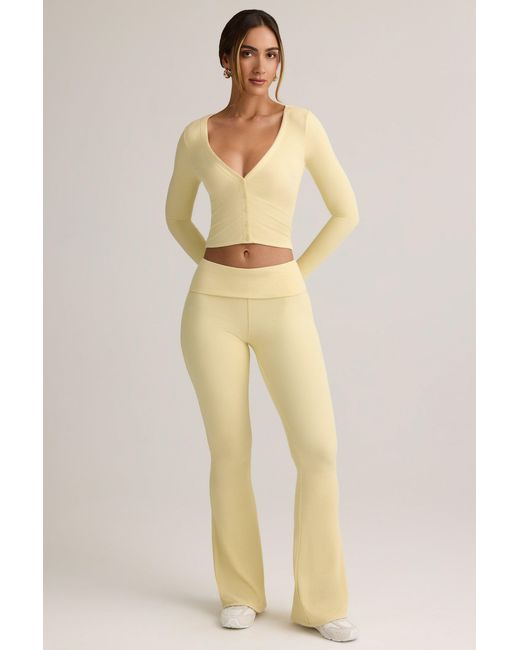 Oh Polly Yellow Modal Ribbed Foldover Flared Trousers