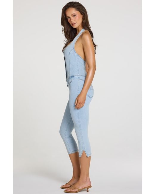 Oh Polly Blue Denim Capri Jumpsuit