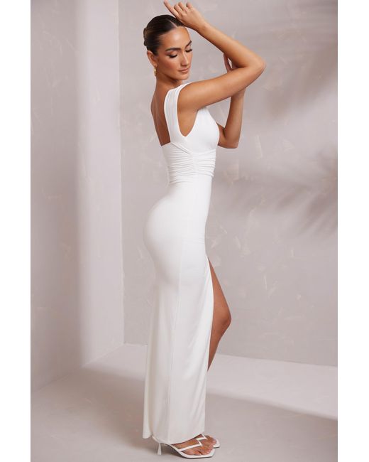 Oh Polly White High Split Plunge Neck Maxi Dress