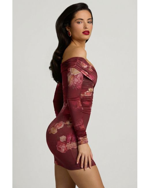 Oh Polly Multicolor Off-Shoulder Ruched Bodycon Mini Dress