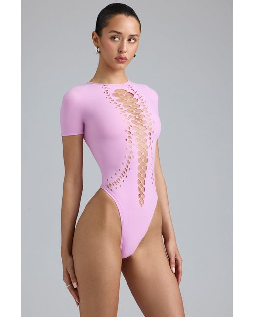 Oh Polly Pink Lace-Up Bodysuit
