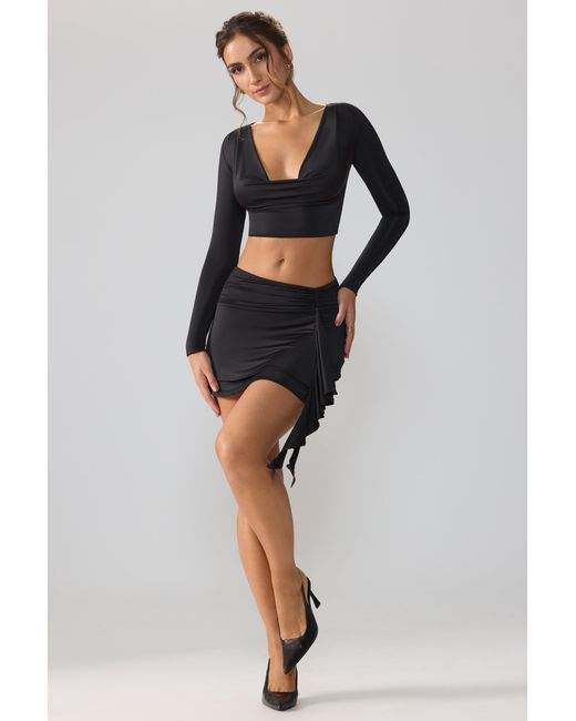 Oh Polly Black Slinky Jersey Mid Rise Ruffle Layer Mini Skirt