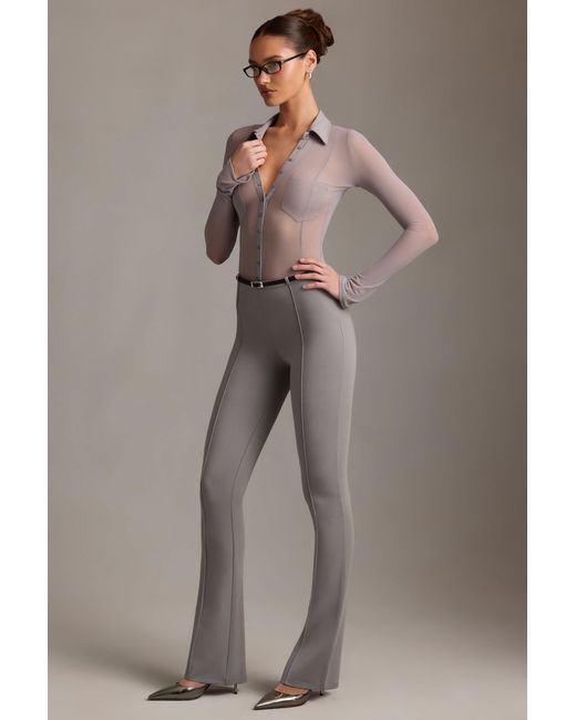 Oh Polly Gray Low-Rise Flared Trousers