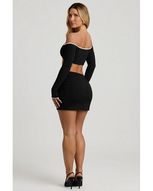 Oh Polly Black Modal Asymmetric-Waist Mini Skirt
