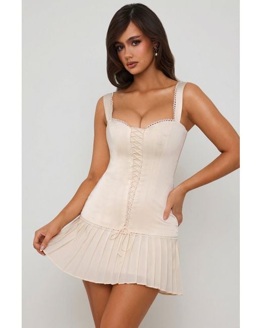 Oh Polly White Bow-Detail Lace-Up Corset Mini Dress