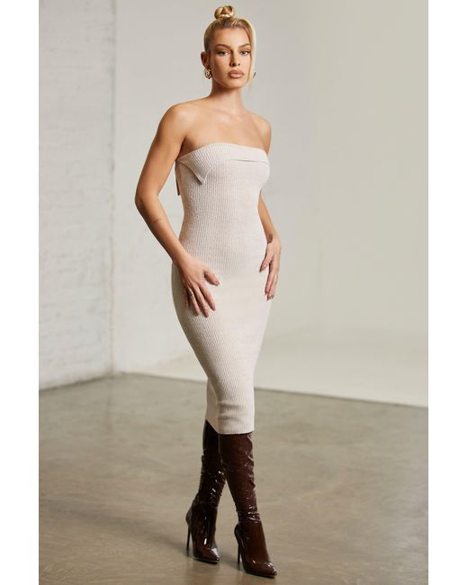 Oh Polly Natural Overlap Bandeau Midi Dress