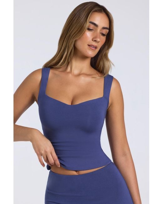 Oh Polly Blue Modal Sweetheart-Neck Top