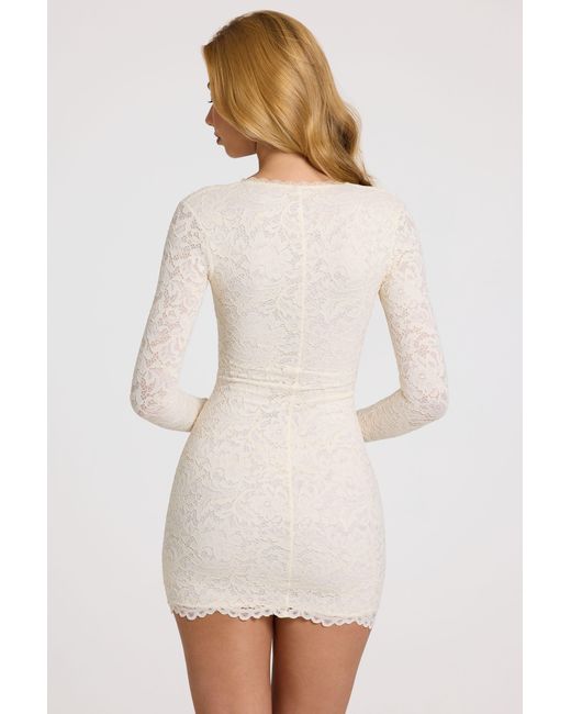 Oh Polly White Scalloped-Lace Long-Sleeve Mini Dress
