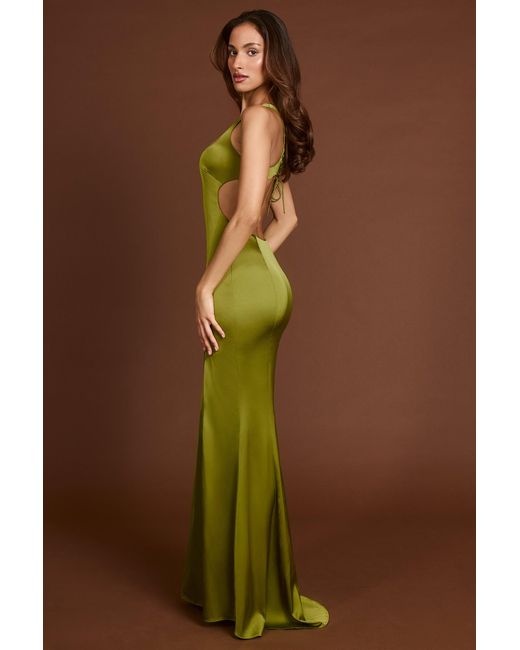 Oh Polly Green Scoop-Neck Lace-Up Back Maxi Dress