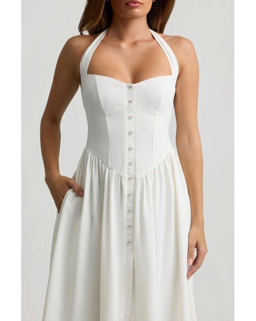 Oh Polly White Button-Detail Halterneck Midaxi Dress