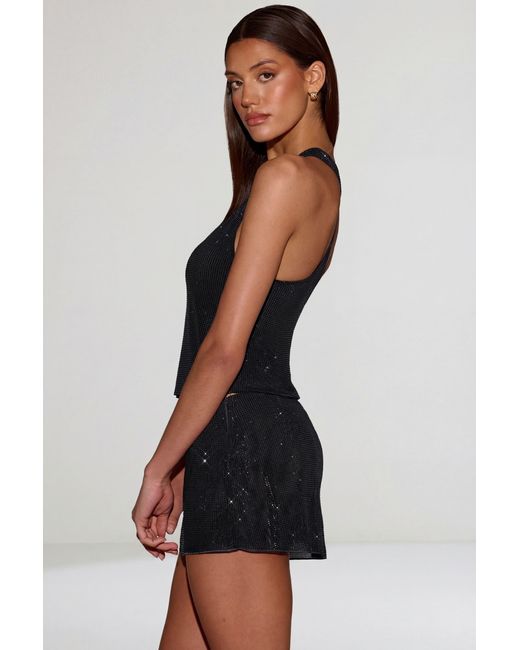 Oh Polly Black Embellished Jersey Scoop-Neck Racerback Top