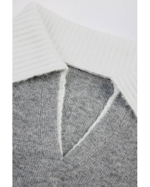 BO+TEE Gray Soft Knit Layered Collar Cropped Jumper