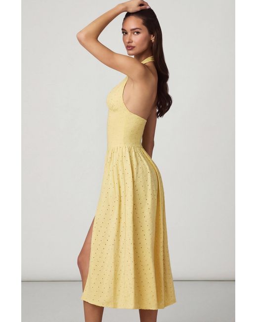 Oh Polly Yellow Modal Broderie Anglaise Halterneck Midaxi Dress