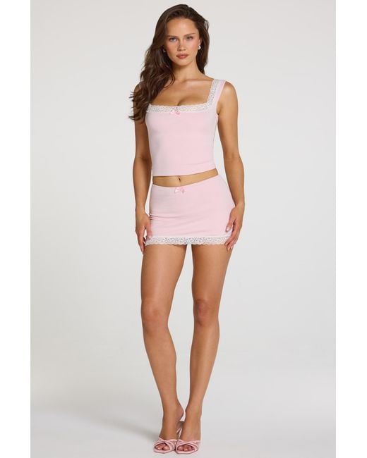 Oh Polly Pink Modal Lace-Trim Low-Rise Skort
