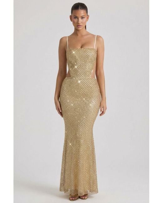 Oh Polly Metallic Embellished Cut-Out Gown