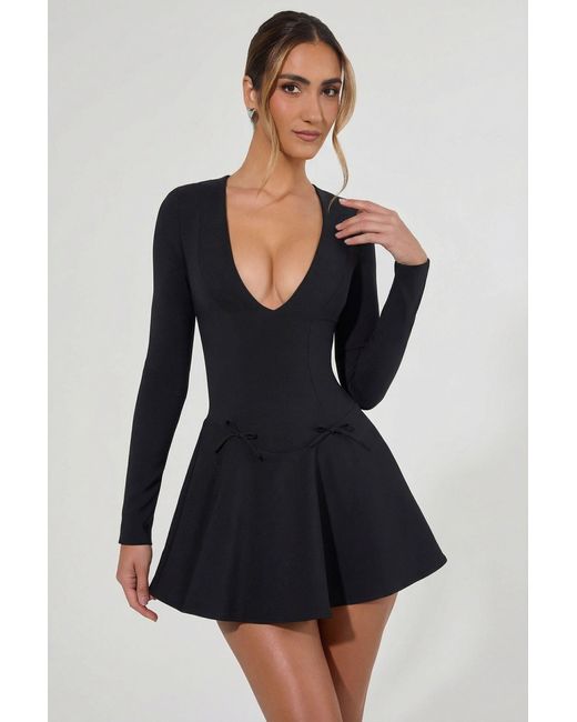 Oh Polly Black Bow-Detail Plunge-Neck A-Line Mini Dress