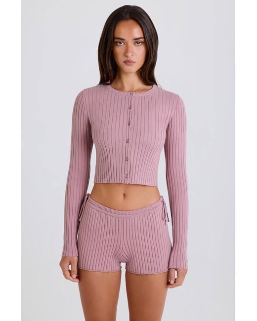 BO+TEE Pink Ribbed Knit Tie Mini Shorts
