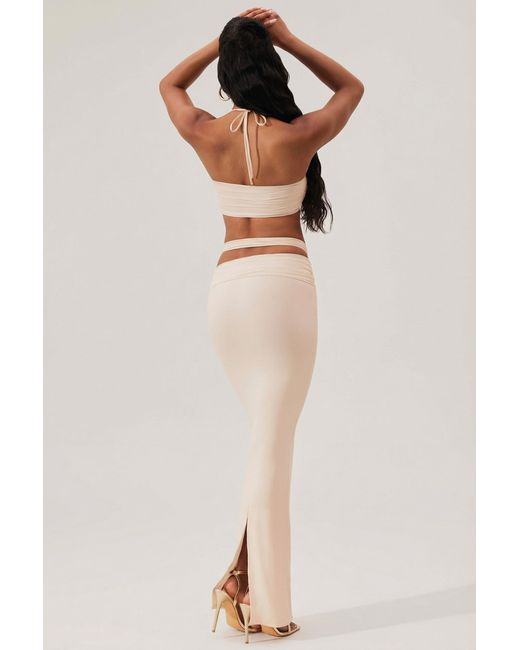 Oh Polly White Ruched Waist Hardware Detail Maxi Skirt