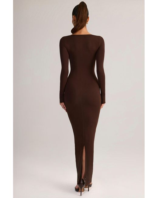 Oh Polly Brown Modal Square-Neck Bodycon Maxi Dress
