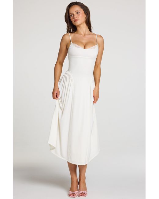 Oh Polly White Modal Lace-Trim Midaxi Dress