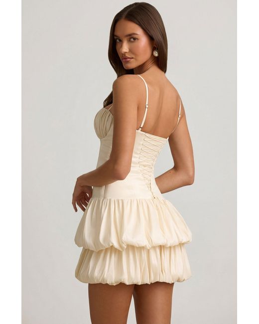 Oh Polly White Satin Bubble Hem Corset Mini Dress