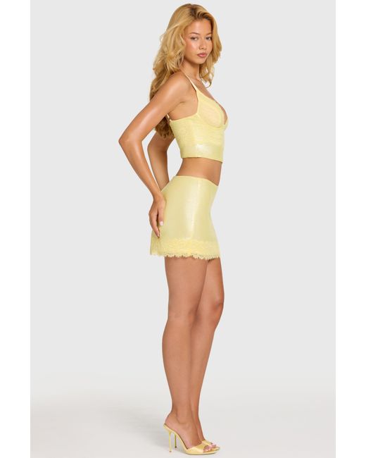 Oh Polly Yellow Sequin Lace Mid-Rise Mini Skirt