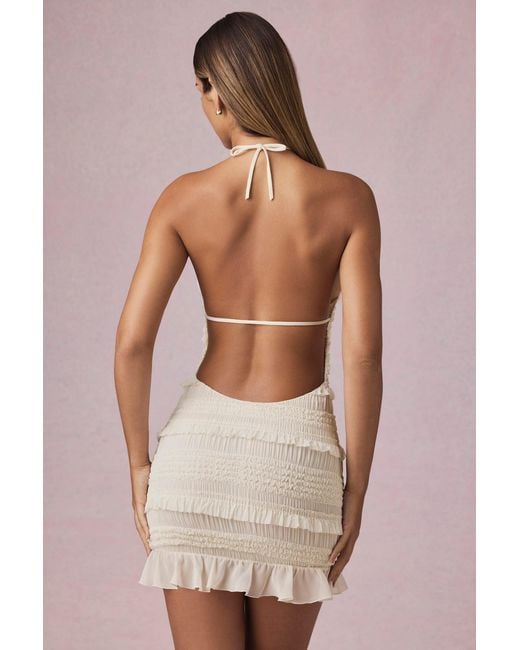 Oh Polly White Ruffled Backless Halterneck Mini Dress