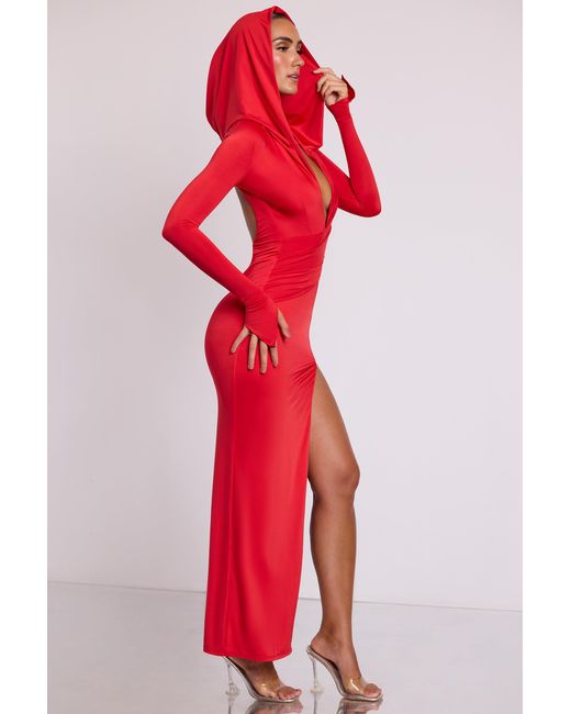 Oh Polly Red Hooded Long Sleeve Maxi Dress