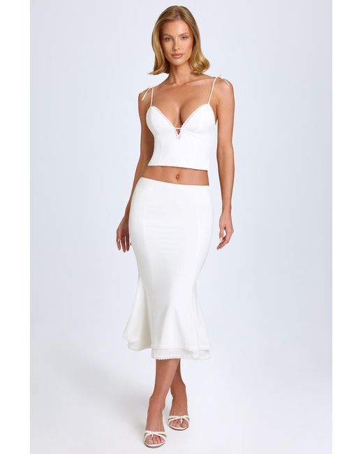 Oh Polly White Lace-Trim Mid-Rise Midaxi Skirt