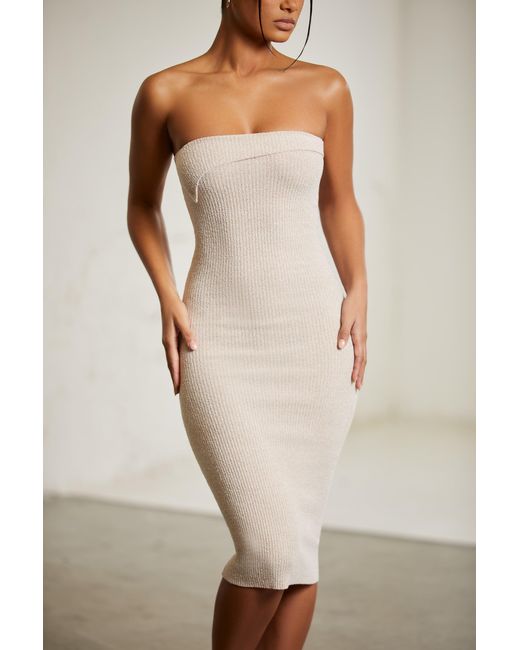 Oh Polly Natural Overlap Bandeau Midi Dress