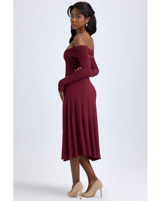 Oh Polly Red Modal Off-Shoulder Ruched Midaxi Dress