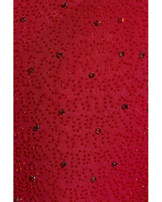 Oh Polly Red Embellished Plunge Neck Evening Gown