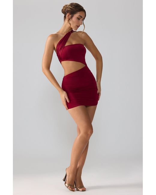 Oh Polly Red Slinky Jersey Ruched Cut Out Mini Dress
