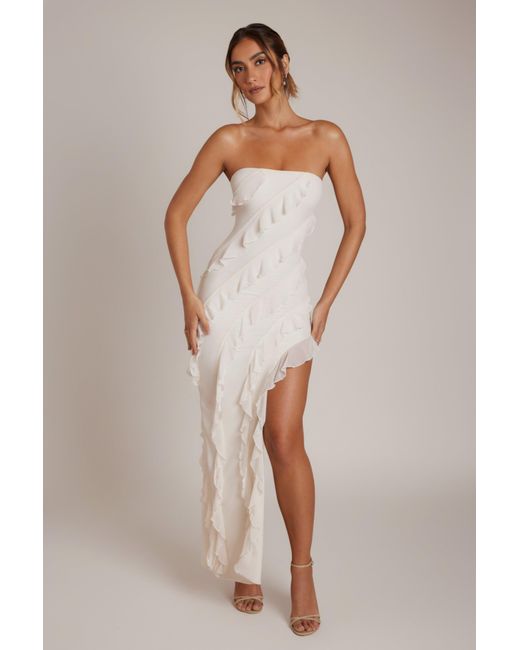 Oh Polly White Bandeau Ruffle Detail Maxi Dress