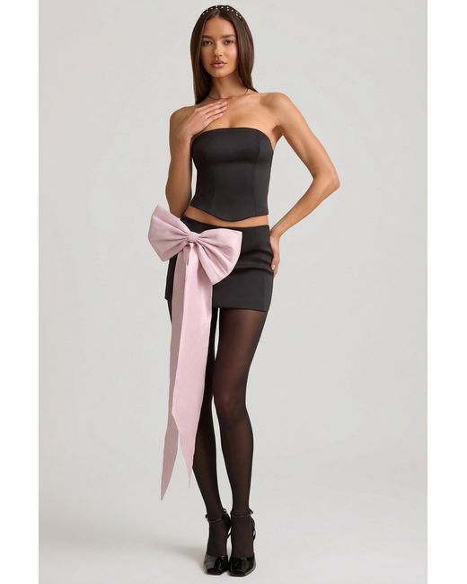 Oh Polly Black Satin Bow-Detail Low-Rise Mini Skirt