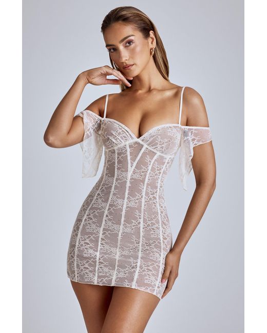 Oh Polly White Sheer Lace A-Line Mini Dress