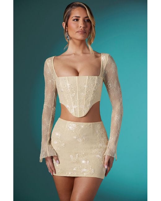 Oh Polly White Embellished Lace Bodycon Mini Skirt