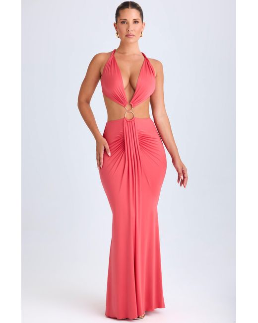 Oh Polly Orange Hardware Detail Cut-Out Halterneck Maxi Dress