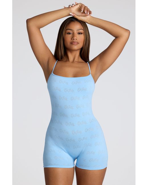 Oh Polly Blue Strappy Low Back Pointelle Romper