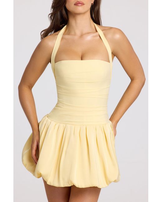 Oh Polly Yellow Halterneck Lace-Up Bubble Hem Corset Micro Mini Dress