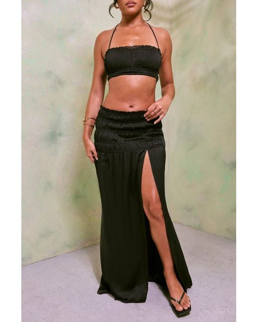 Oh Polly Black Shirred Halter Neck Crop Top
