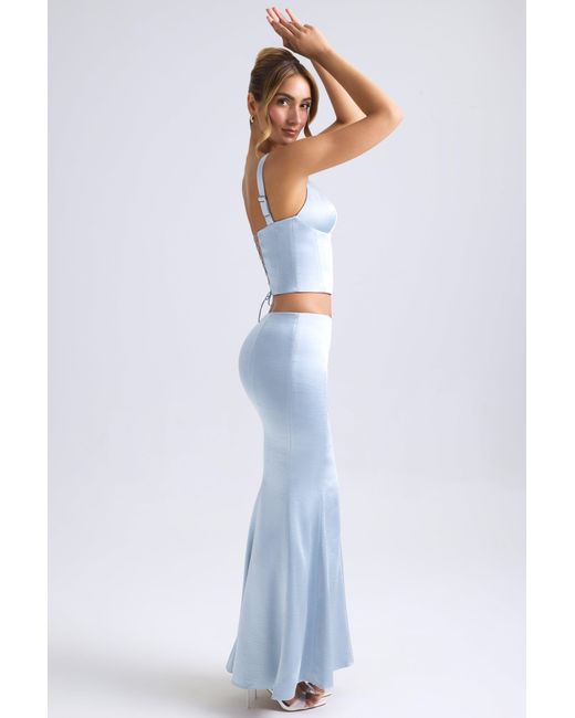 Oh Polly Blue Mid-Rise Fishtail Maxi Skirt