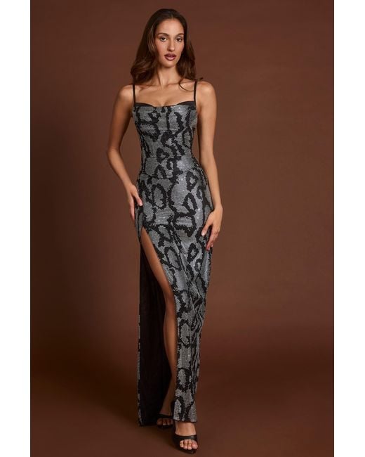 Oh Polly Metallic Embellished Peekaboo Cowl-Neck Dress