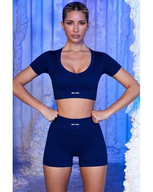 BO+TEE Blue Ribbed Mini Shorts