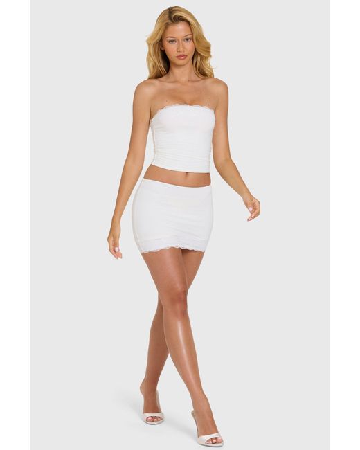 Oh Polly White Modal Lace-Trim Skort