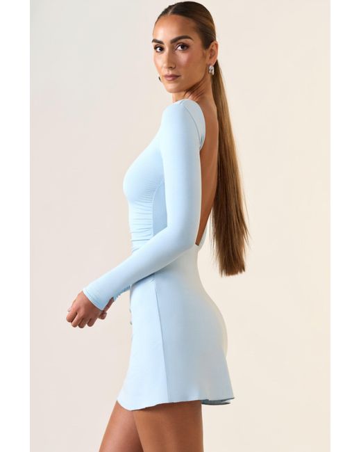 Oh Polly Blue Modal Ruched Open-Back Mini Dress